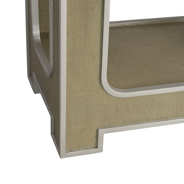 Chelsea House Yangon Hand-Wrapped Green Raffia Console With Removable Glass Top, Silver Accents & Lower Shelf 370541