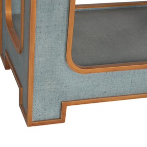 Chelsea House Yangon Blue Raffia Console With Gold Accents, Removable Glass Top & Lower Shelf — Jamie Merida Design 370542