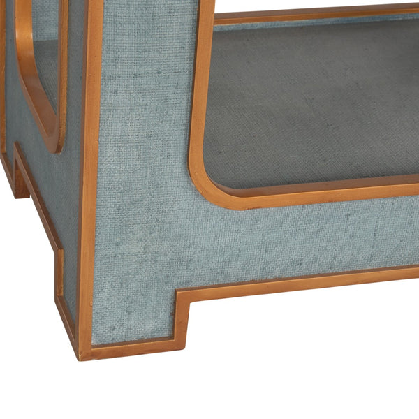 Chelsea House Yangon Blue Raffia Console With Gold Accents, Removable Glass Top & Lower Shelf — Jamie Merida Design 370542