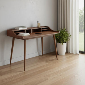 HomeRoots 47" Brown Writing Desk - Timeless Walnut-Finish Design with Ample Storage for Home Office & More 370543
