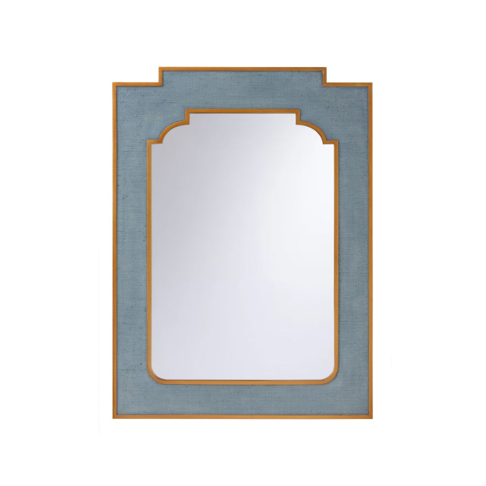 Chelsea House Yangon Mirror Wrapped In Blue Raffia With Gold-Leaf Accents — Oversized Coastal Round Focal Mirror 46" 370544