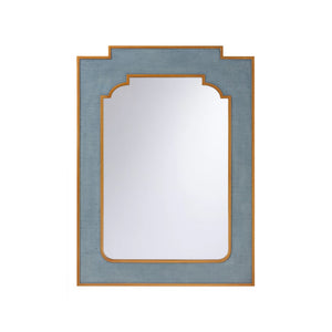 Chelsea House Yangon Mirror Wrapped In Blue Raffia With Gold-Leaf Accents — Oversized Coastal Round Focal Mirror 46" 370544