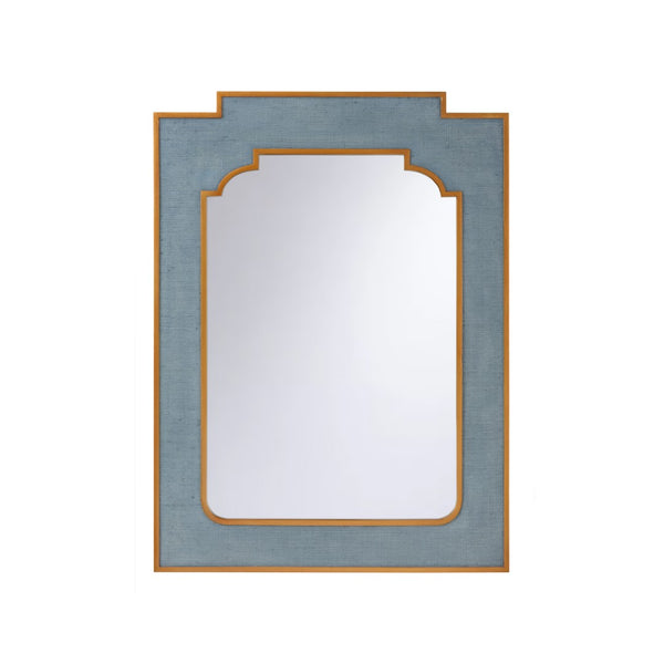Chelsea House Yangon Mirror Wrapped In Blue Raffia With Gold-Leaf Accents — Oversized Coastal Round Focal Mirror 46" 370544