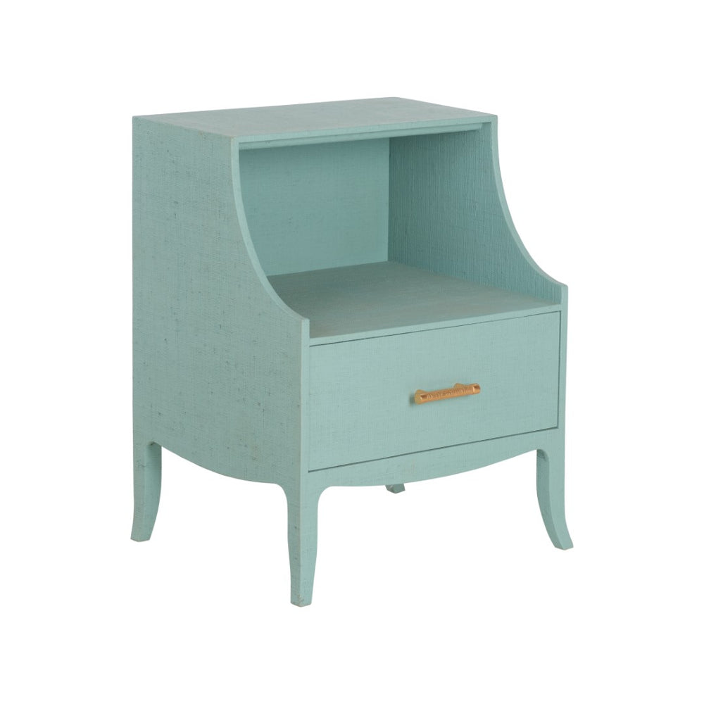 Chelsea House George Raffia Bedside Table In Blue With Gold Bamboo Handle, Drawer & Shelf For Coastal Bedrooms 370545