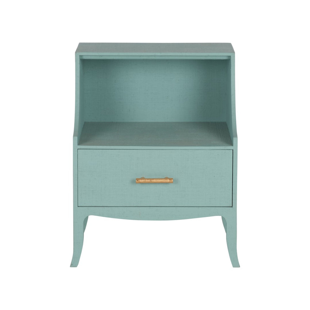 Chelsea House George Raffia Bedside Table In Blue With Gold Bamboo Handle, Drawer & Shelf For Coastal Bedrooms 370545