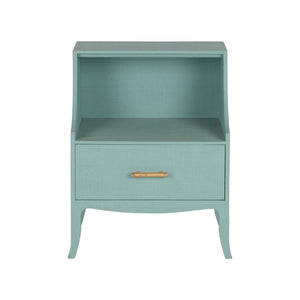 Chelsea House George Raffia Bedside Table In Blue With Gold Bamboo Handle, Drawer & Shelf For Coastal Bedrooms 370545