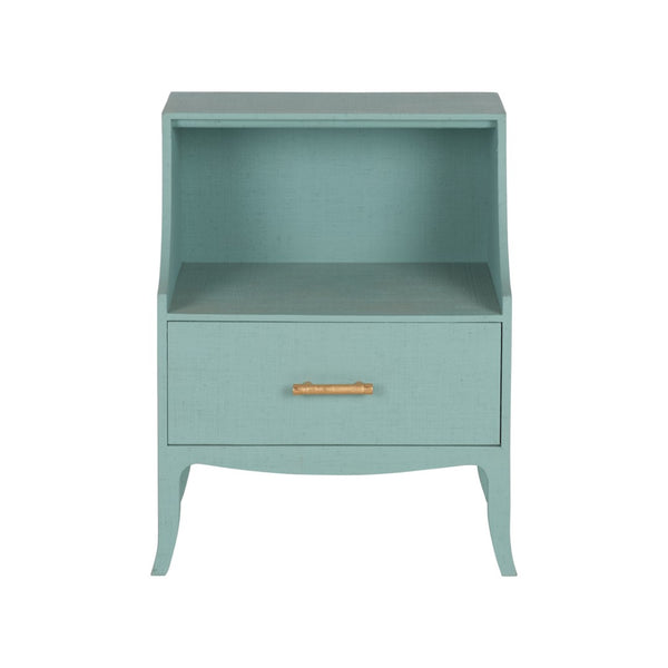 Chelsea House George Raffia Bedside Table In Blue With Gold Bamboo Handle, Drawer & Shelf For Coastal Bedrooms 370545