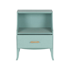 Chelsea House George Raffia Bedside Table In Blue With Gold Bamboo Handle, Drawer & Shelf For Coastal Bedrooms 370545