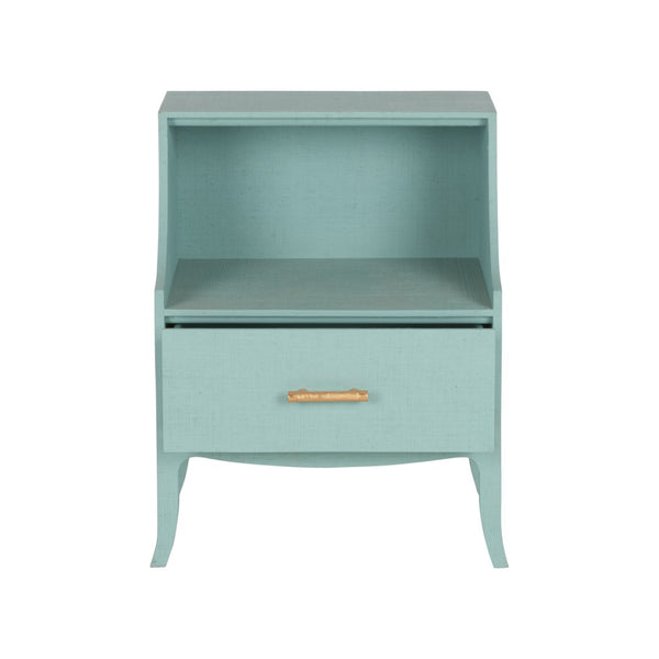 Chelsea House George Raffia Bedside Table In Blue With Gold Bamboo Handle, Drawer & Shelf For Coastal Bedrooms 370545