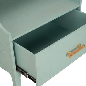 Chelsea House George Raffia Bedside Table In Blue With Gold Bamboo Handle, Drawer & Shelf For Coastal Bedrooms 370545