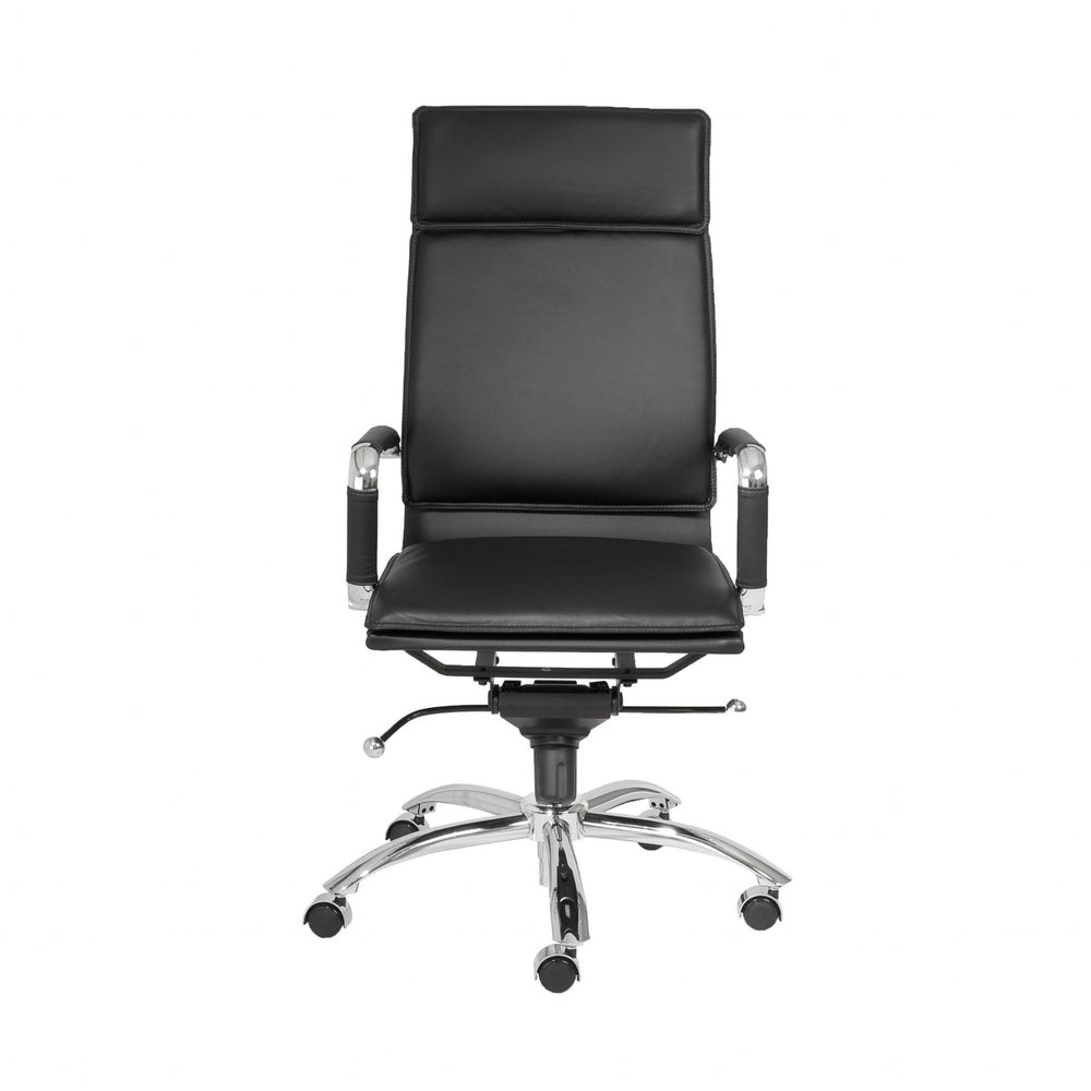 Homeroots Black And Silver Adjustable Swivel Faux Leather Rolling Executive Office Chair  Faux Leather 370545