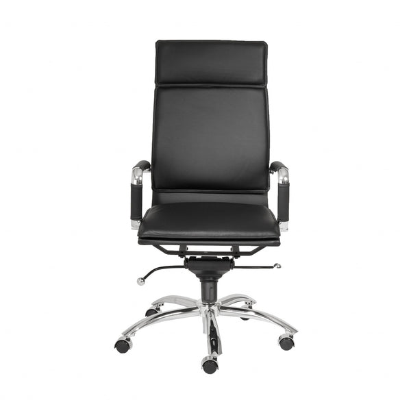 Homeroots Black And Silver Adjustable Swivel Faux Leather Rolling Executive Office Chair  Faux Leather 370545