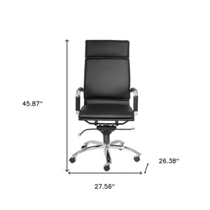 Homeroots Black And Silver Adjustable Swivel Faux Leather Rolling Executive Office Chair  Faux Leather 370545