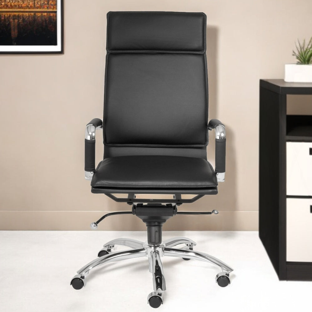 Homeroots Black And Silver Adjustable Swivel Faux Leather Rolling Executive Office Chair  Faux Leather 370545
