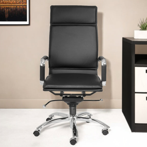 Homeroots Black And Silver Adjustable Swivel Faux Leather Rolling Executive Office Chair  Faux Leather 370545