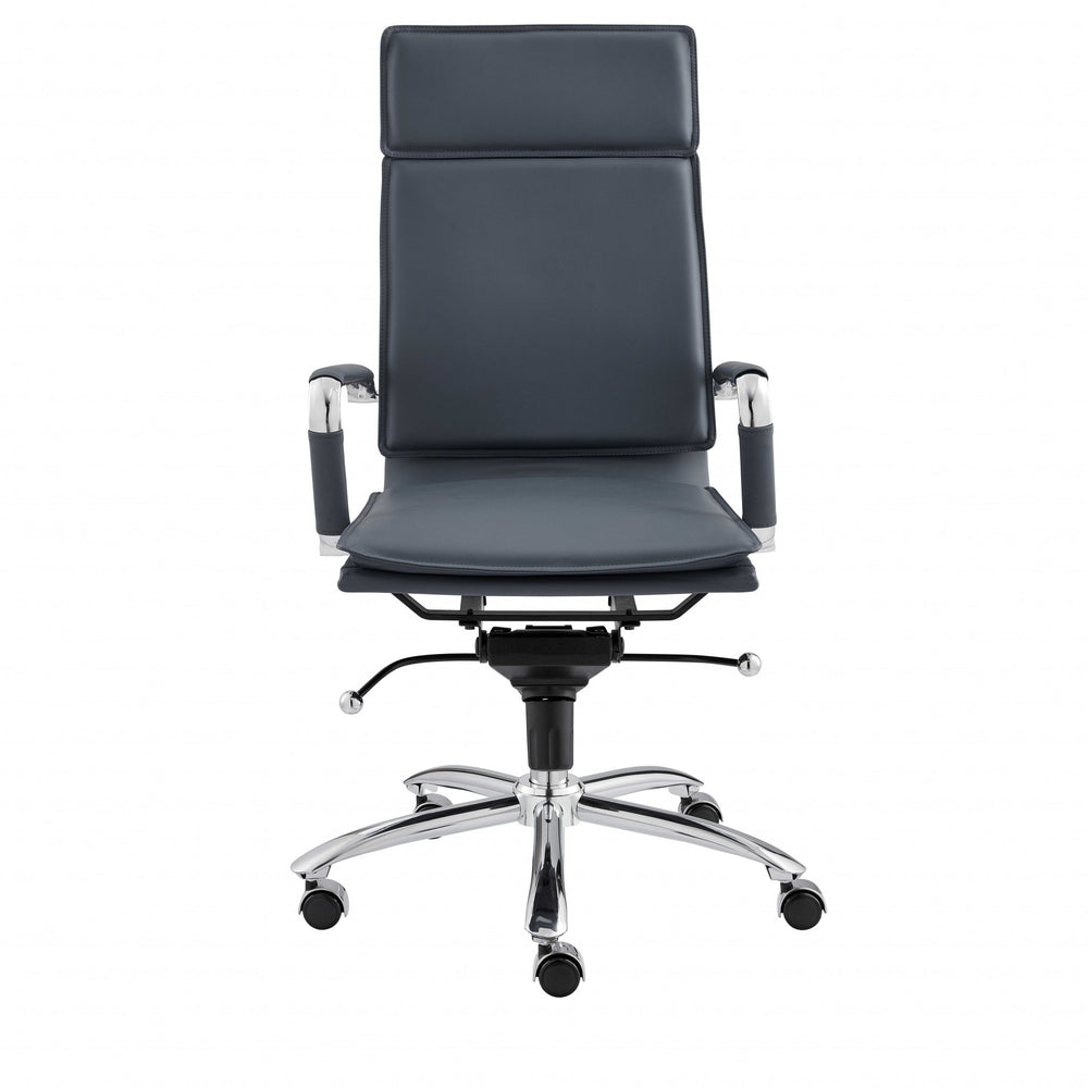 Homeroots Blue And Silver Adjustable Swivel Faux Leather Rolling Executive Office Chair  Faux Leather 370546