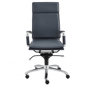 Homeroots Blue And Silver Adjustable Swivel Faux Leather Rolling Executive Office Chair  Faux Leather 370546