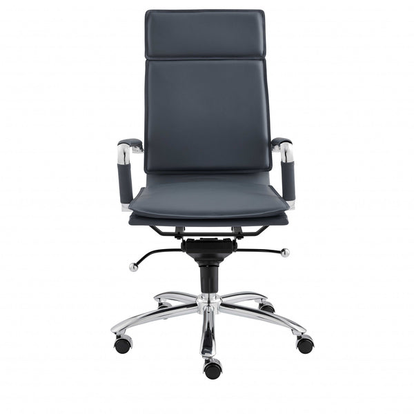 Homeroots Blue And Silver Adjustable Swivel Faux Leather Rolling Executive Office Chair  Faux Leather 370546