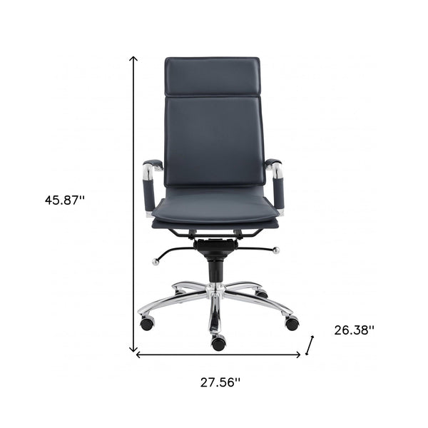 Homeroots Blue And Silver Adjustable Swivel Faux Leather Rolling Executive Office Chair  Faux Leather 370546