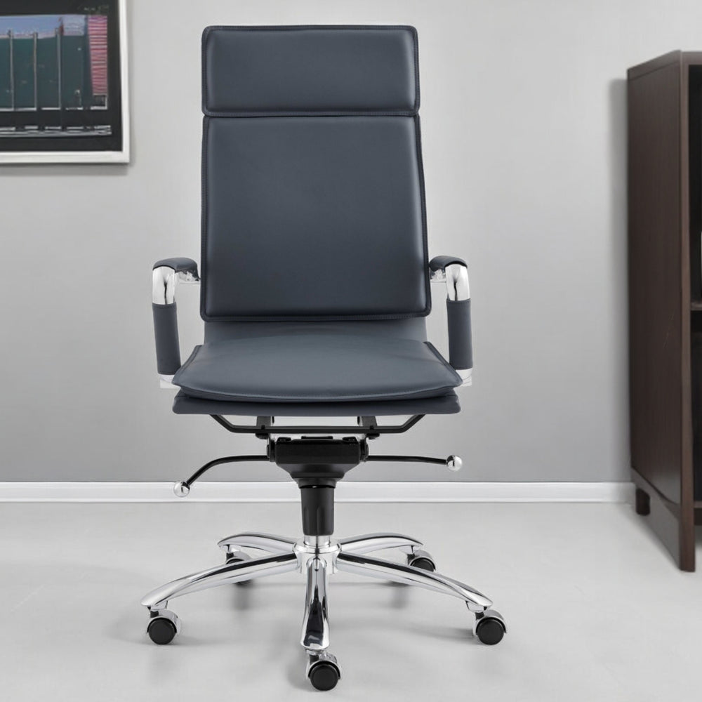 Homeroots Blue And Silver Adjustable Swivel Faux Leather Rolling Executive Office Chair  Faux Leather 370546