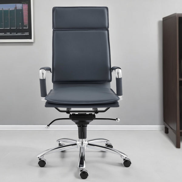 Homeroots Blue And Silver Adjustable Swivel Faux Leather Rolling Executive Office Chair  Faux Leather 370546