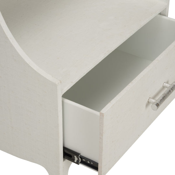 Chelsea House George Raffia Bedside Table White With Gold Bamboo Handle, Spacious Drawer & Open Shelf For Style 370547