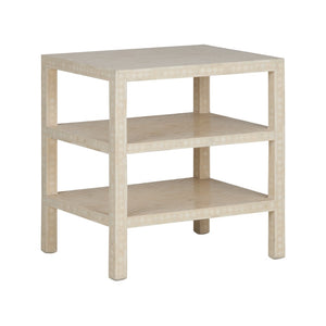 Chelsea House Chevron Inlay Side Table With 3 Open Shelves, Natural White Finish, Compact Stylish Accent Table 370548