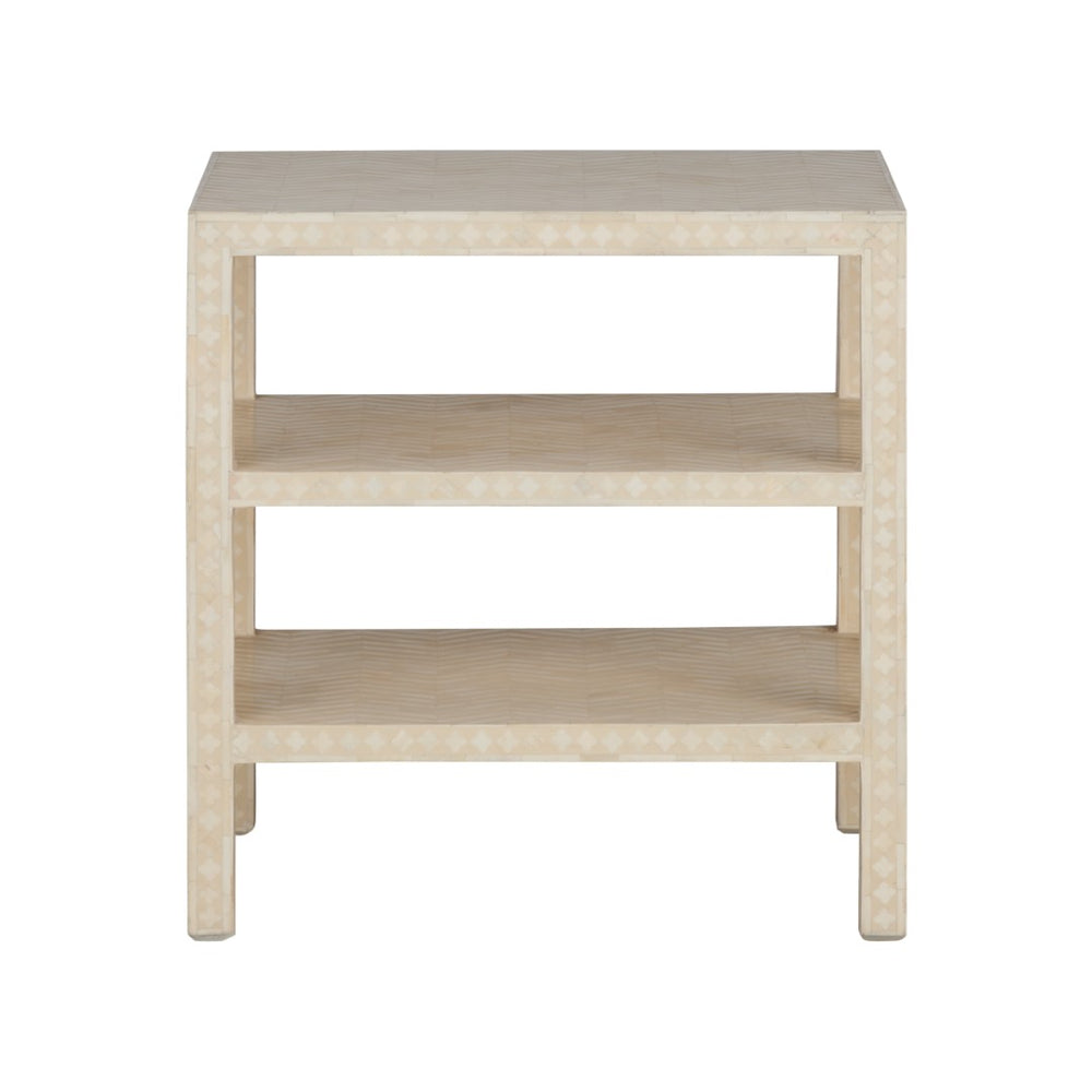 Chelsea House Chevron Inlay Side Table With 3 Open Shelves, Natural White Finish, Compact Stylish Accent Table 370548