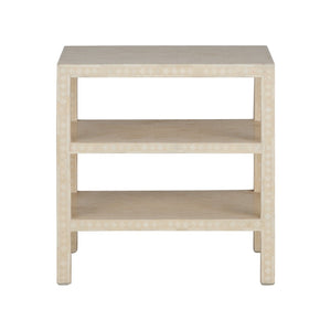 Chelsea House Chevron Inlay Side Table With 3 Open Shelves, Natural White Finish, Compact Stylish Accent Table 370548