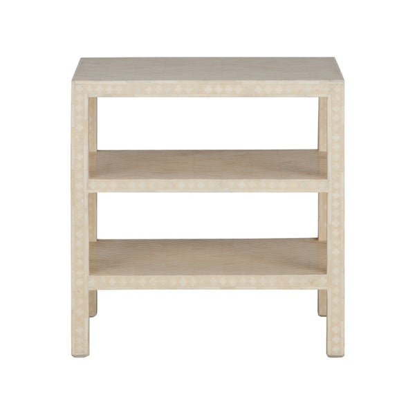 Chelsea House Chevron Inlay Side Table With 3 Open Shelves, Natural White Finish, Compact Stylish Accent Table 370548