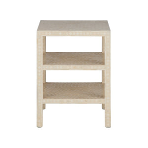 Chelsea House Chevron Inlay Side Table With 3 Open Shelves, Natural White Finish, Compact Stylish Accent Table 370548