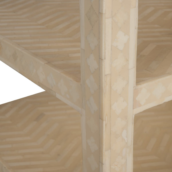 Chelsea House Chevron Inlay Side Table With 3 Open Shelves, Natural White Finish, Compact Stylish Accent Table 370548