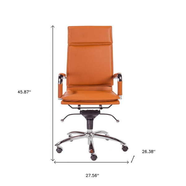 Homeroots Amber And Silver Adjustable Swivel Faux Leather Rolling Executive Office Chair  Faux Leather 370548