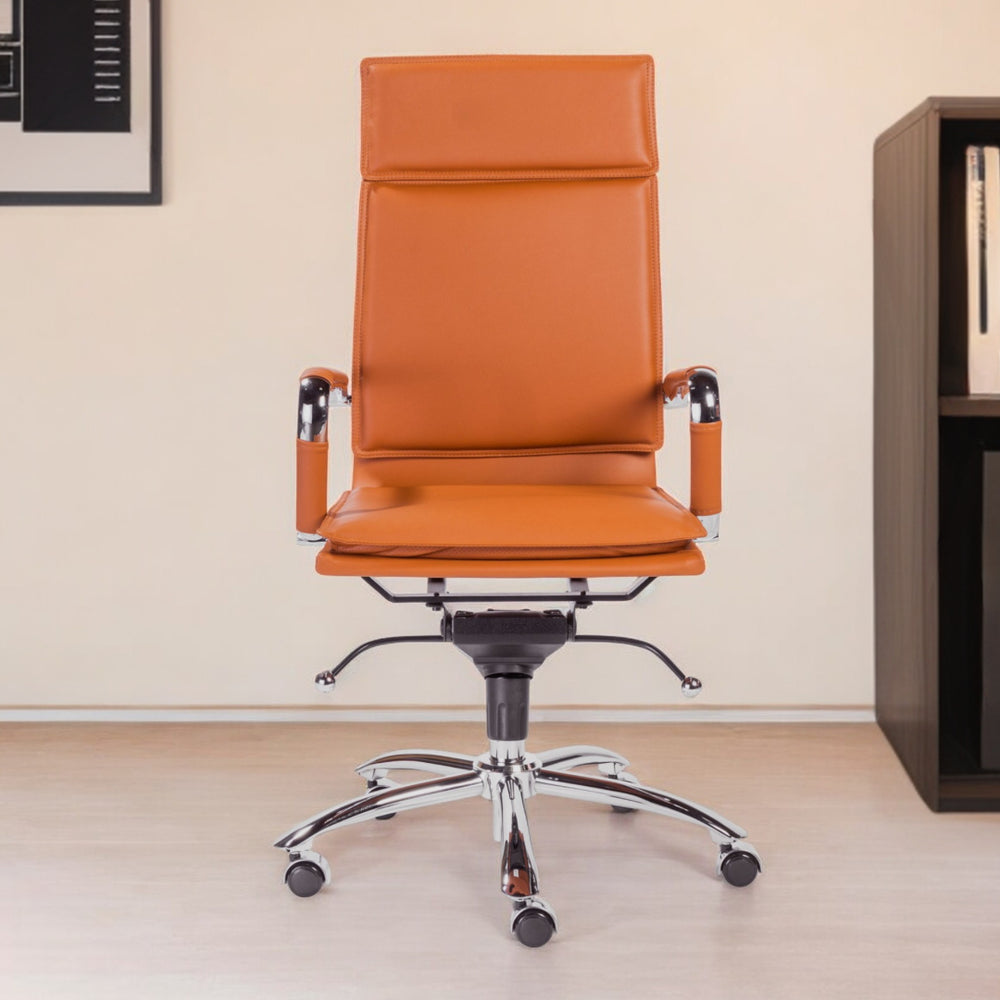 Homeroots Amber And Silver Adjustable Swivel Faux Leather Rolling Executive Office Chair  Faux Leather 370548