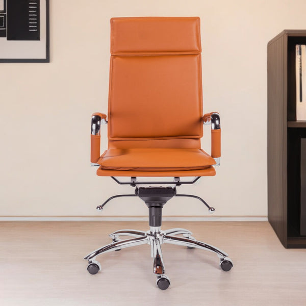 Homeroots Amber And Silver Adjustable Swivel Faux Leather Rolling Executive Office Chair  Faux Leather 370548