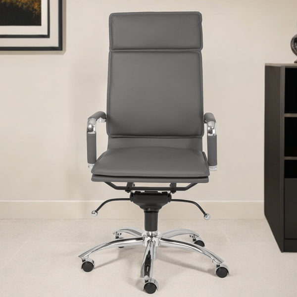 Homeroots Gray And Silver Adjustable Swivel Faux Leather Rolling Executive Office Chair  Faux Leather 370549
