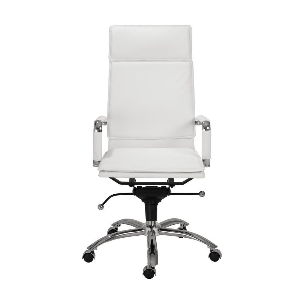 Homeroots White And Silver Adjustable Swivel Faux Leather Rolling Executive Office Chair   370550