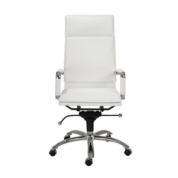 Homeroots White And Silver Adjustable Swivel Faux Leather Rolling Executive Office Chair   370550