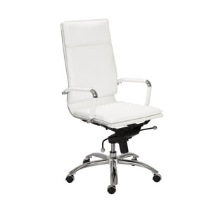Homeroots White And Silver Adjustable Swivel Faux Leather Rolling Executive Office Chair   370550