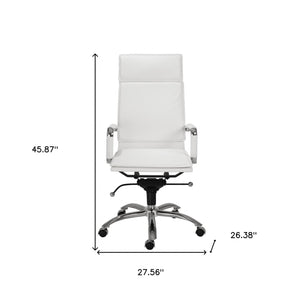 Homeroots White And Silver Adjustable Swivel Faux Leather Rolling Executive Office Chair   370550