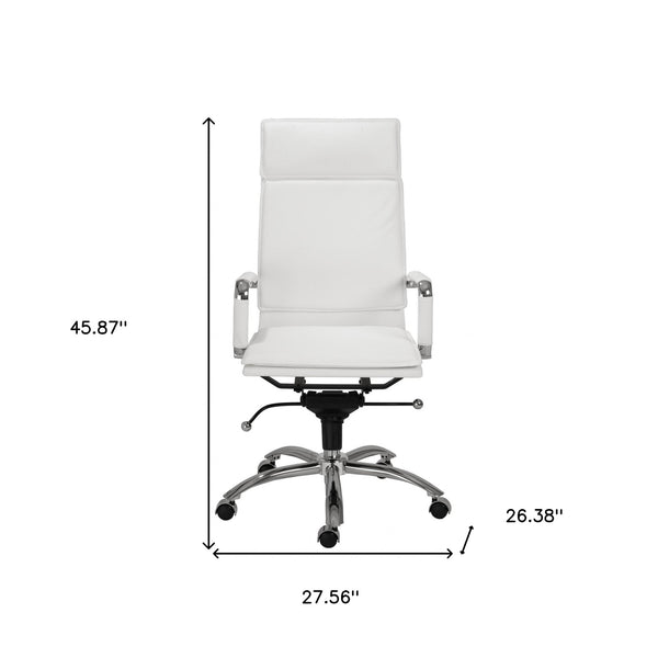 Homeroots White And Silver Adjustable Swivel Faux Leather Rolling Executive Office Chair   370550