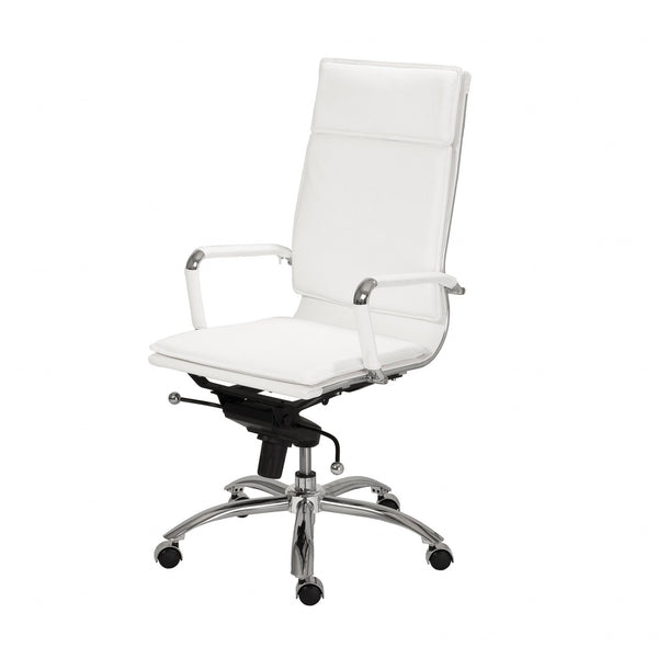 Homeroots White And Silver Adjustable Swivel Faux Leather Rolling Executive Office Chair   370550