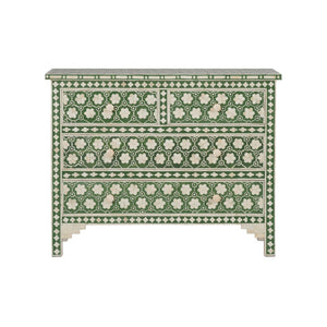 Chelsea House Clark Chest With Green & Off-White Floral Inlay — Elegant 4-Drawer Storage Chest For Bedroom, Entryway 370551