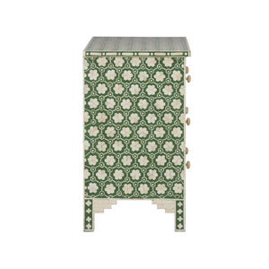 Chelsea House Clark Chest With Green & Off-White Floral Inlay — Elegant 4-Drawer Storage Chest For Bedroom, Entryway 370551