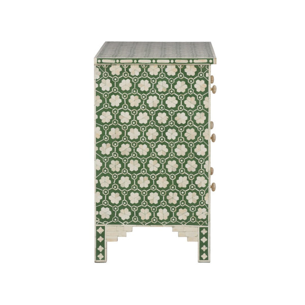 Chelsea House Clark Chest With Green & Off-White Floral Inlay — Elegant 4-Drawer Storage Chest For Bedroom, Entryway 370551