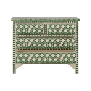 Chelsea House Clark Chest With Green & Off-White Floral Inlay — Elegant 4-Drawer Storage Chest For Bedroom, Entryway 370551