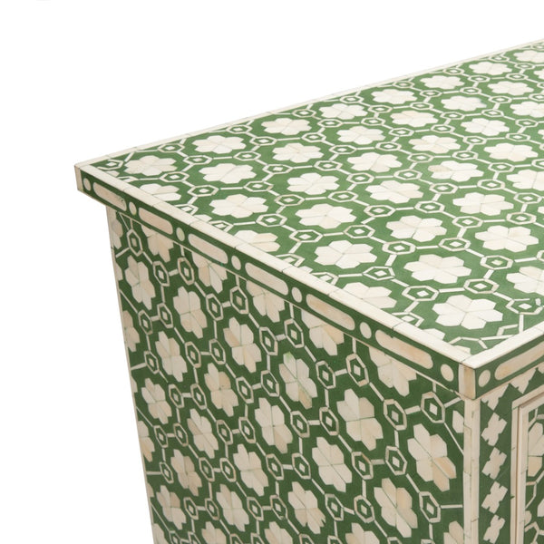 Chelsea House Clark Chest With Green & Off-White Floral Inlay — Elegant 4-Drawer Storage Chest For Bedroom, Entryway 370551