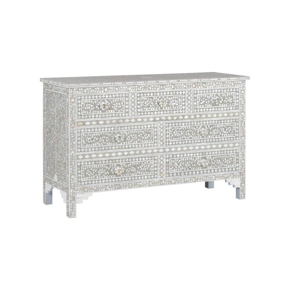 Chelsea House Charles Chest With Gray & White Mother-Of-Pearl Inlay — 7-Drawer Elegant Storage For Bedroom, Entryway 370552
