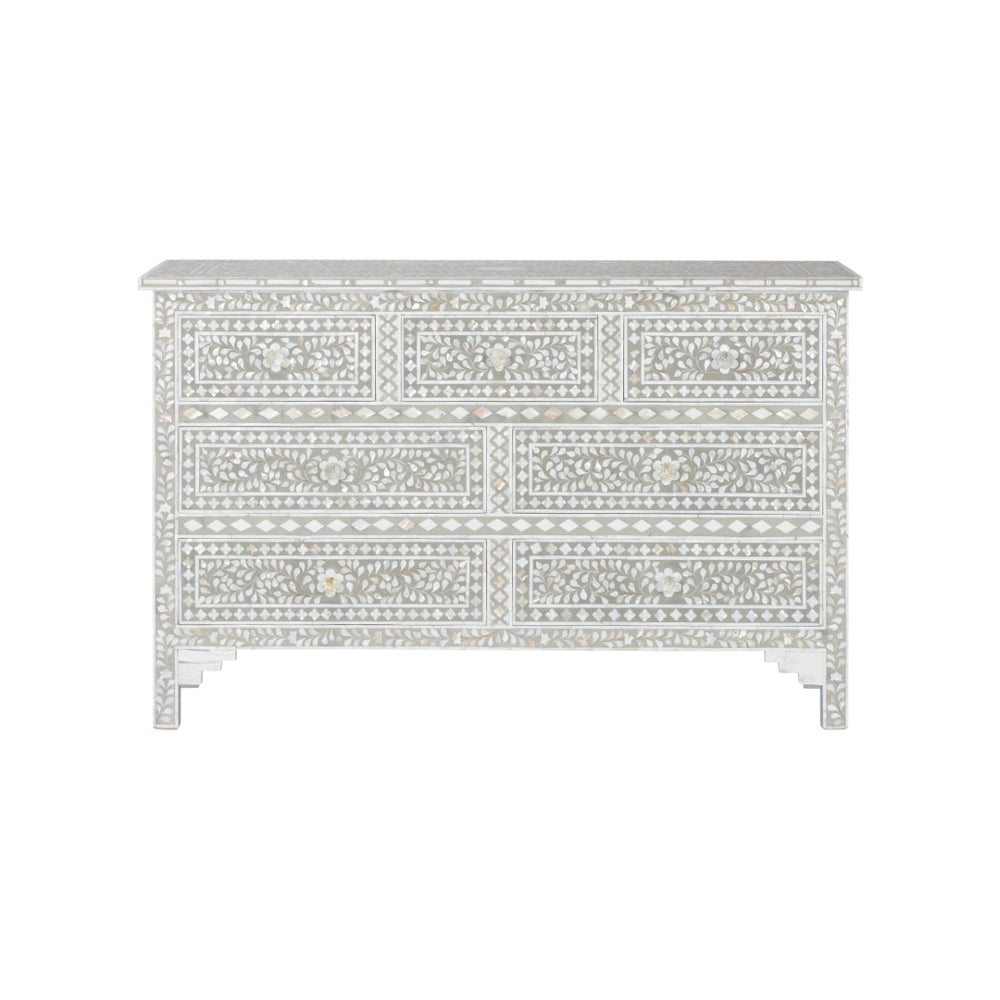 Chelsea House Charles Chest With Gray & White Mother-Of-Pearl Inlay — 7-Drawer Elegant Storage For Bedroom, Entryway 370552