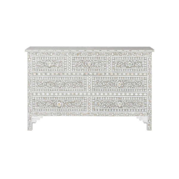 Chelsea House Charles Chest With Gray & White Mother-Of-Pearl Inlay — 7-Drawer Elegant Storage For Bedroom, Entryway 370552